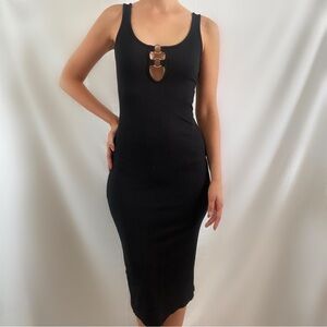 Bershka black midi dress silver ring bodycon medium